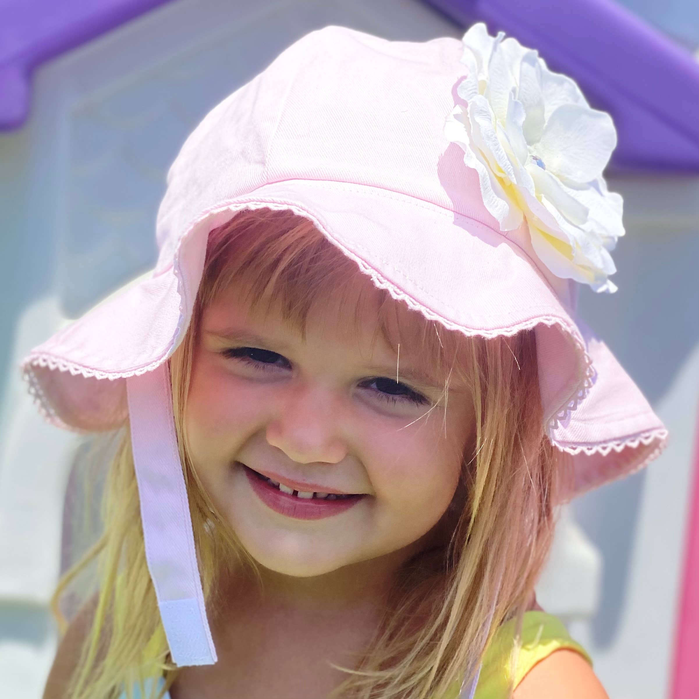 Pale Pink Stella Sun Hat with Rose
