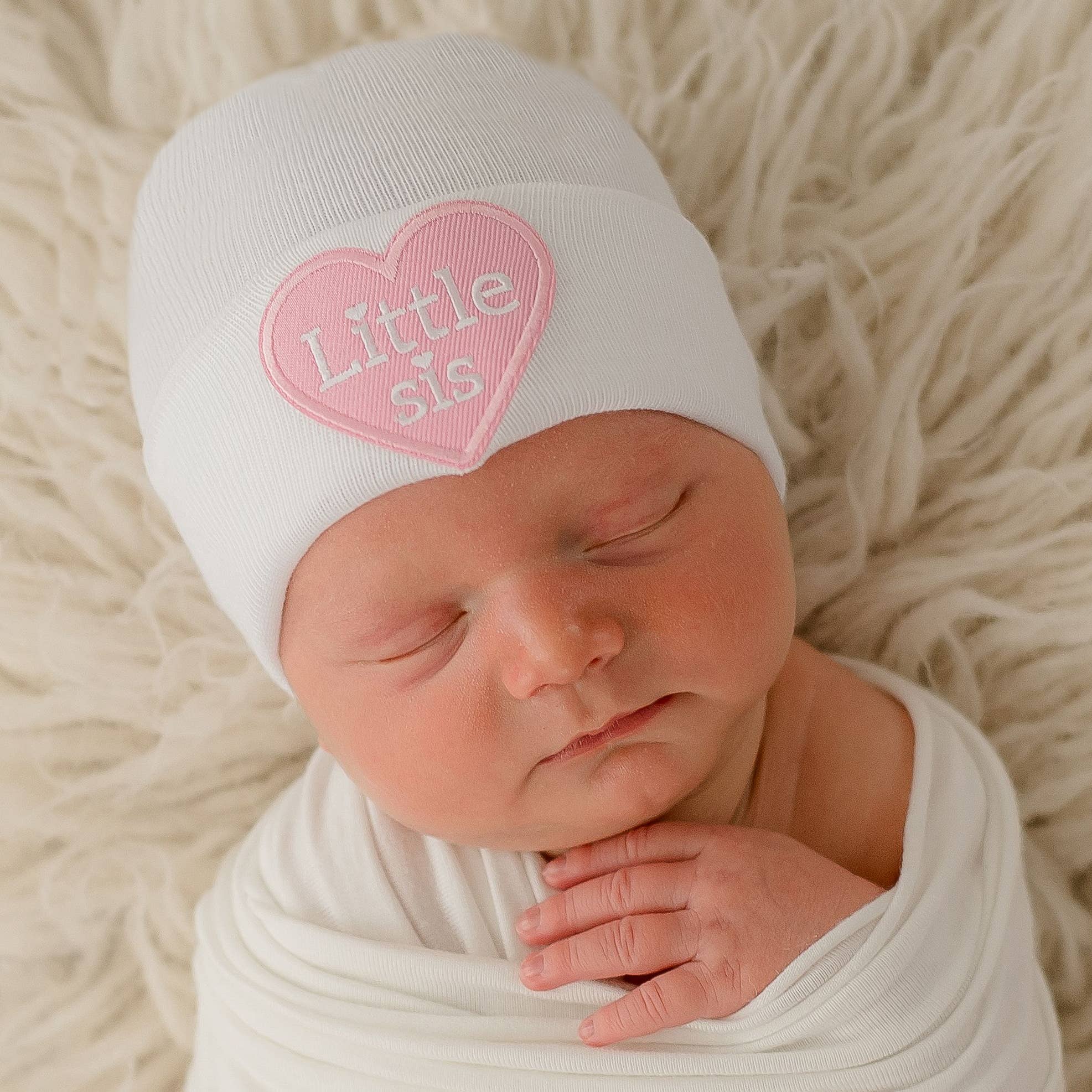 Little BRO or SIS Heart Patch White Hospital Hat