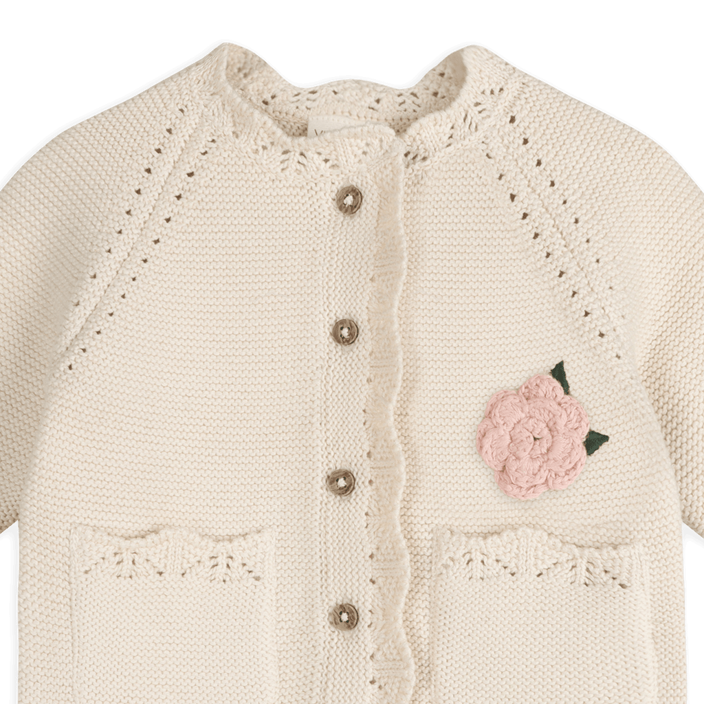 Anna Crochet Flower Knit Baby Cardigan (Organic Cotton)