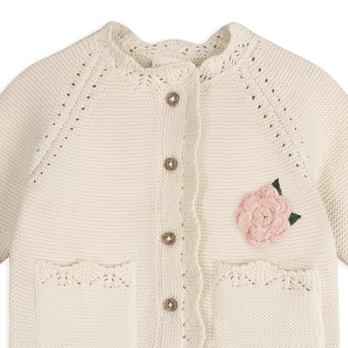 Anna Crochet Flower Knit Baby Cardigan (Organic Cotton)