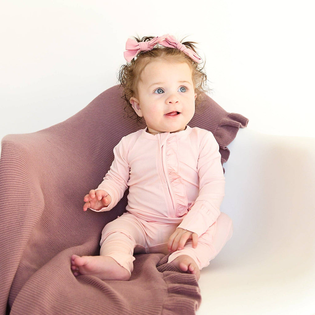Light Pink RUFFLE ZIP Bamboo Keepsake 2-Way Zip Baby Outfit