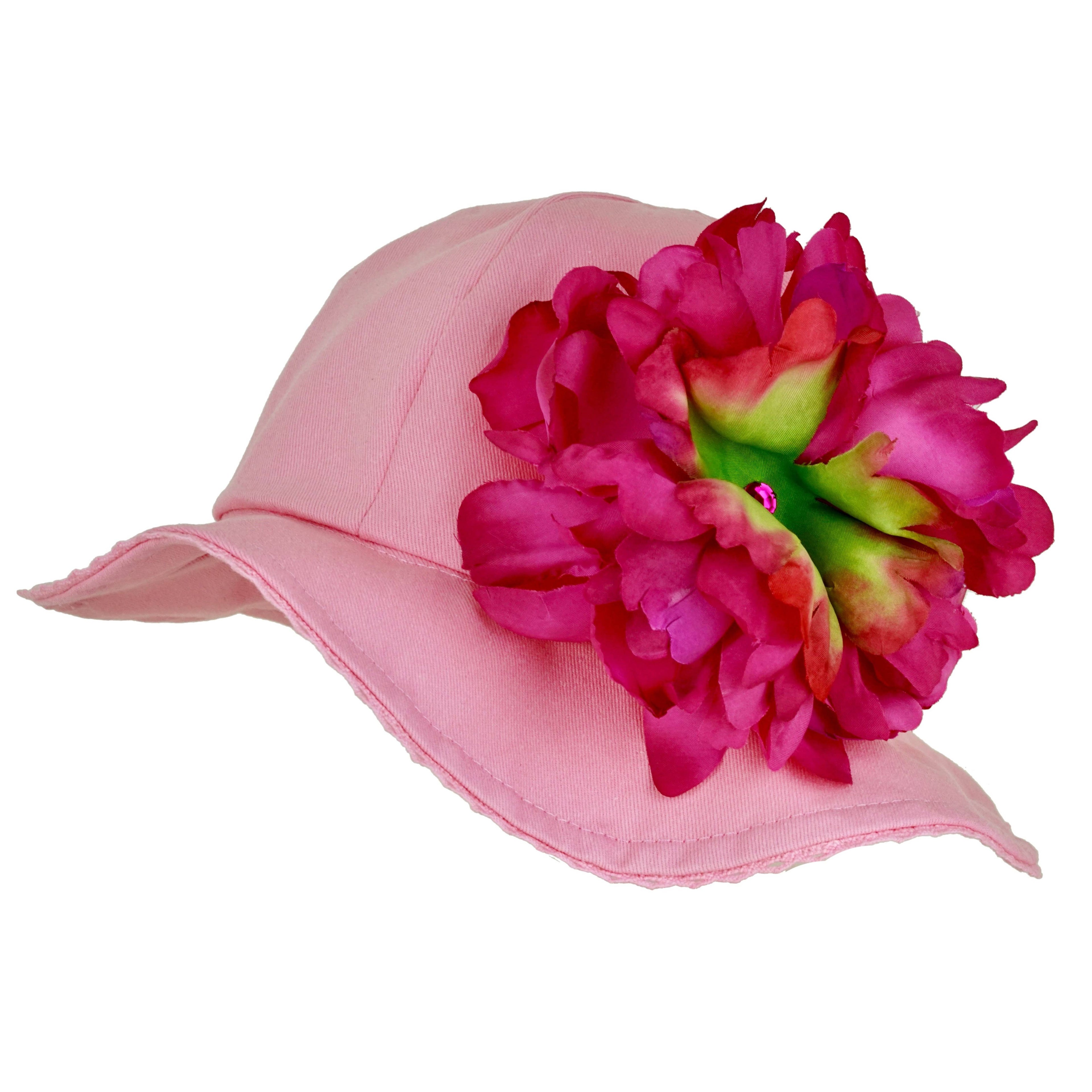 Candy Pink Stella Sun Hat with Peony Appliqué
