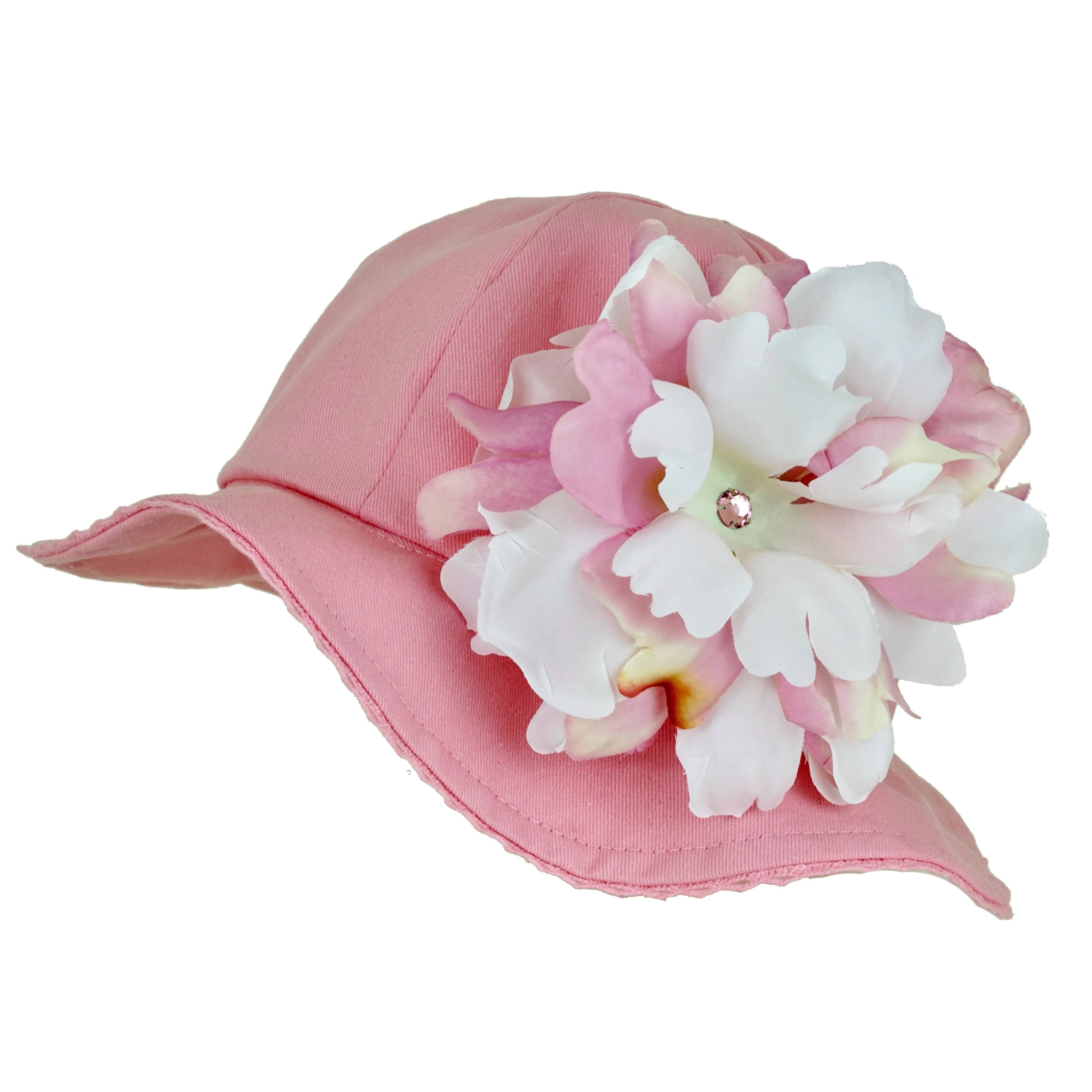 Candy Pink Stella Sun Hat with Peony Appliqué