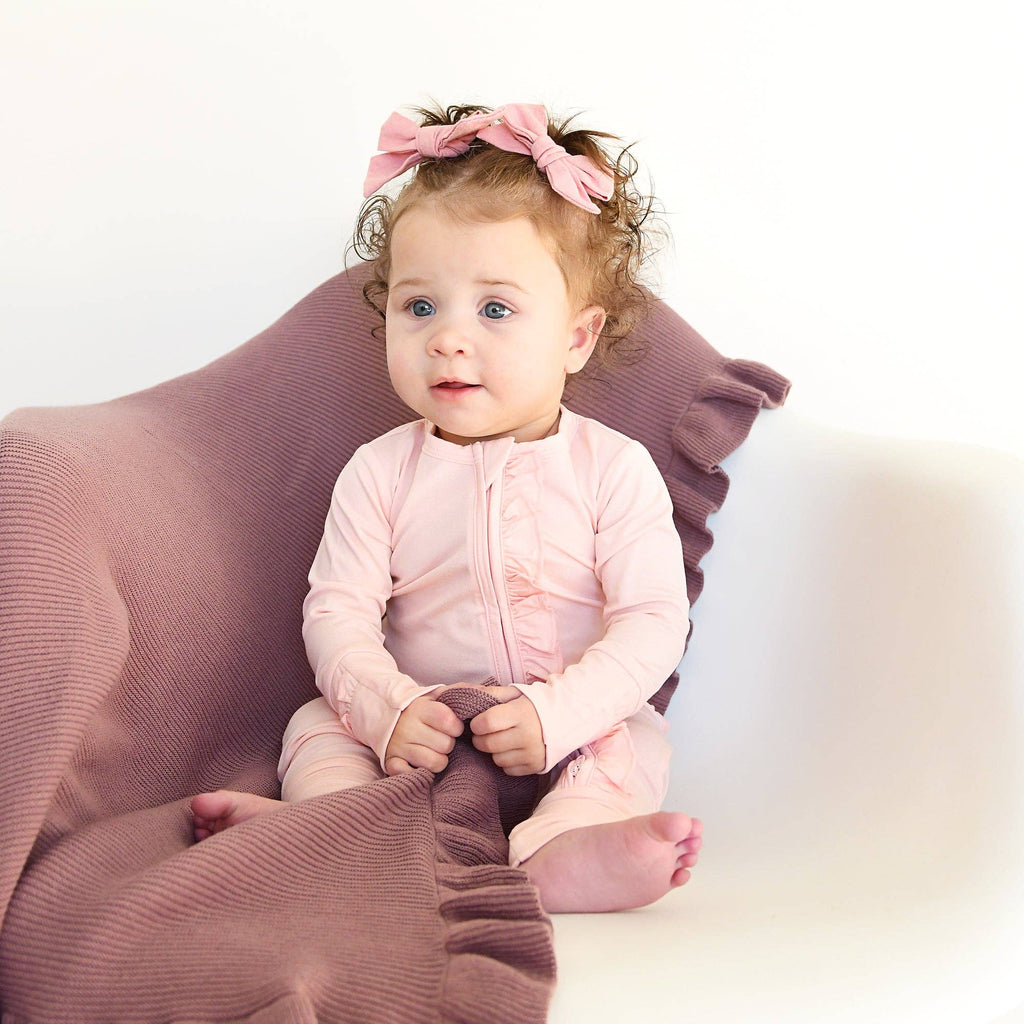Light Pink RUFFLE ZIP Bamboo Keepsake 2-Way Zip Baby Outfit