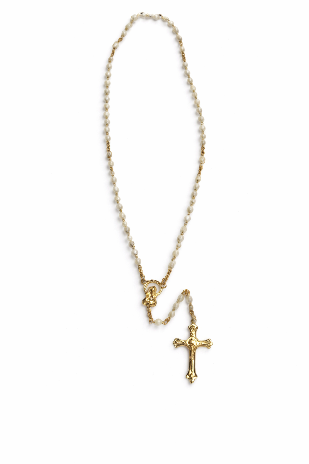 14K Gold-Plated Chain w/ Real Mother of Pearl Rosary