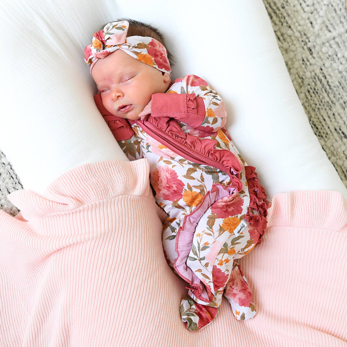 Felicity RUFFLE ZIP Bamboo Floral One Piece Baby Outfit