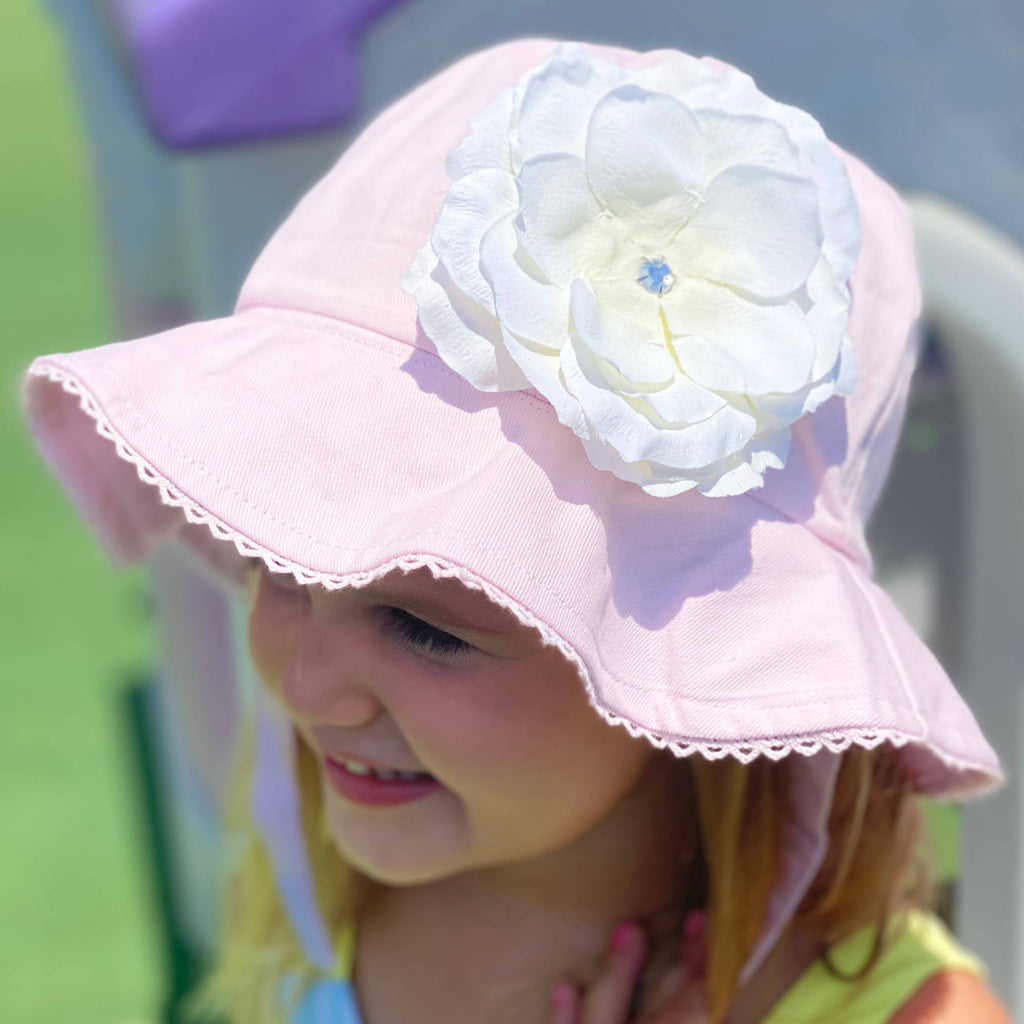 Pale Pink Stella Sun Hat with Rose