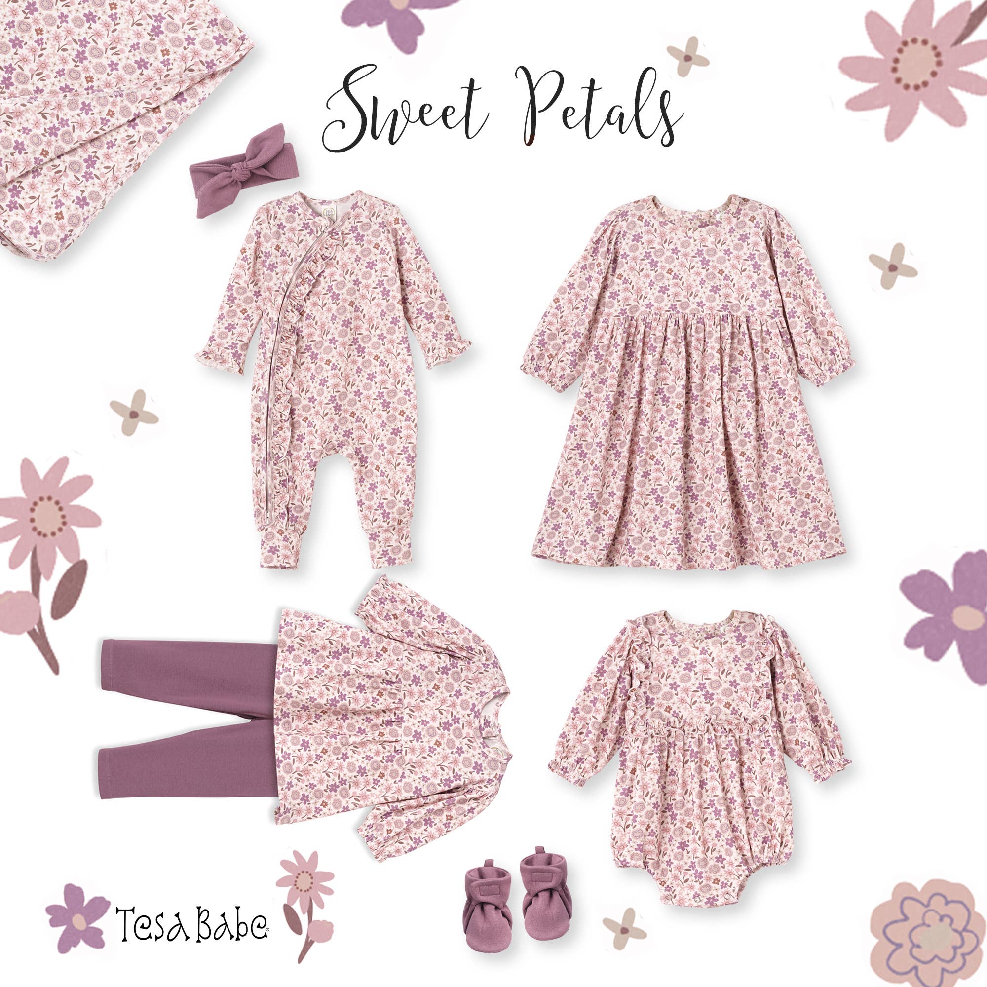 Girls' Floral Tunic Set – Bamboo Top with Cotton Leggings