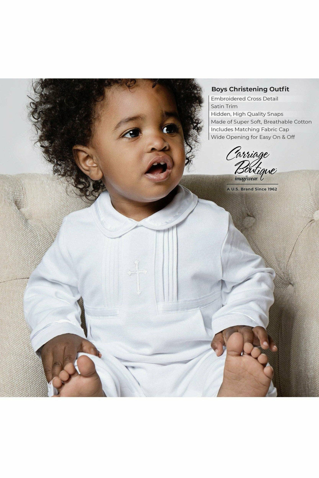 Baby Boy Elegant Christening Set W/ Matching Hat