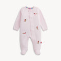 EMBROIDERY DOGS PINK VELOUR FOOTIE