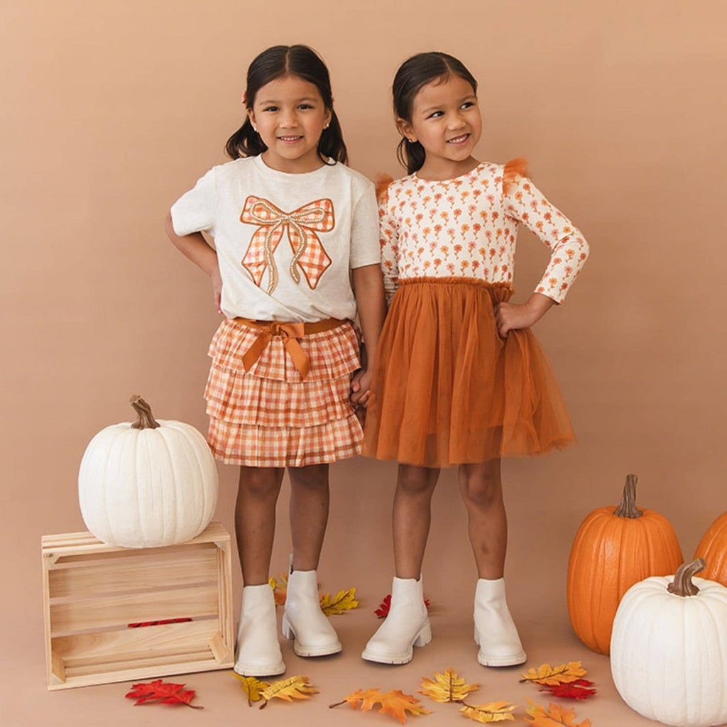 Cinnamon Floral Long Sleeve Tutu Dress - Kids Clothing -Fall