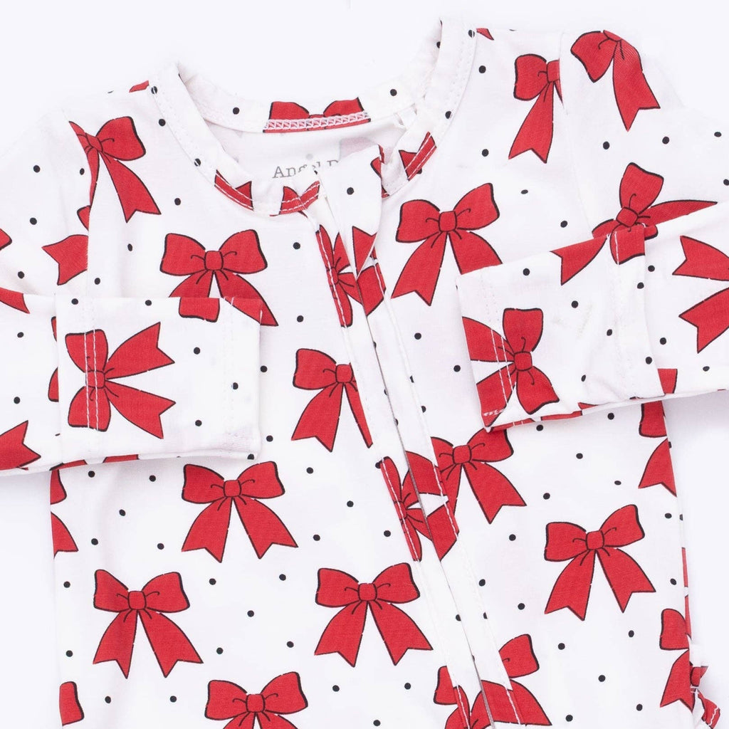 Festive Bows - 2 Way Ruffle Back Zipper Footie