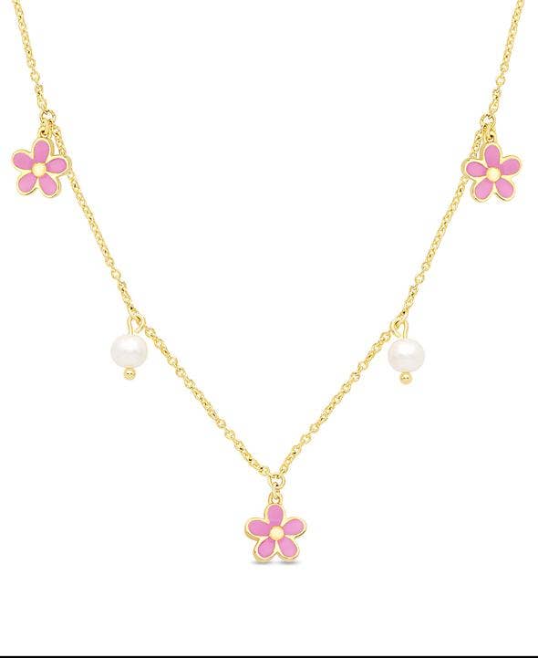 Flower And Freshwater Pearl Charms Necklace