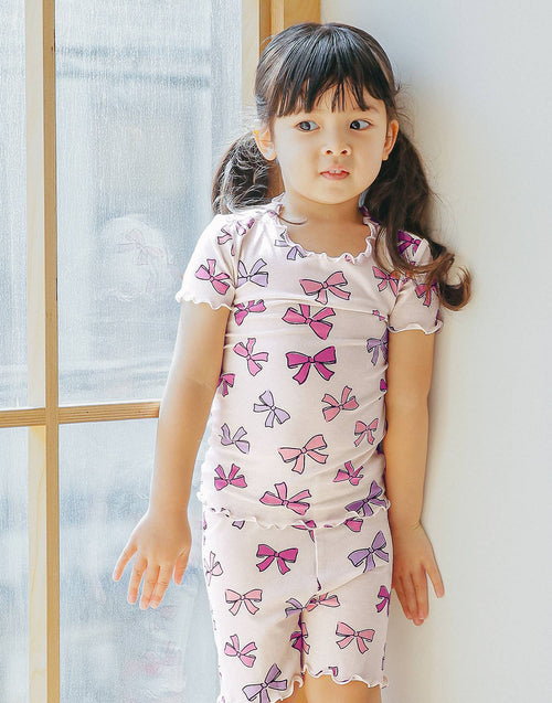 Shirring-Ribbon Viscose Short Sleeve PJs-C