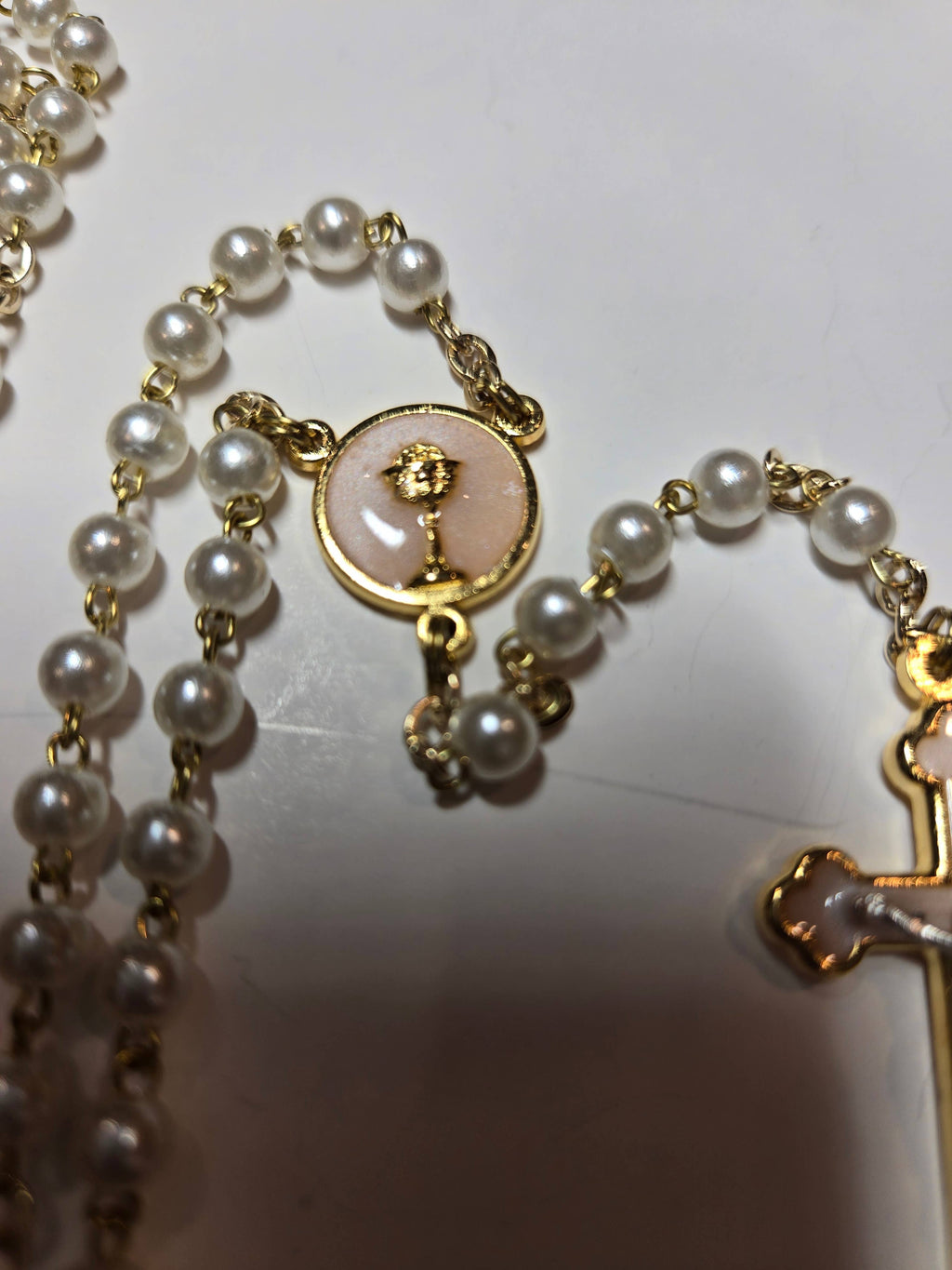 First Communion Pearl Rosary & Chalice Pin set