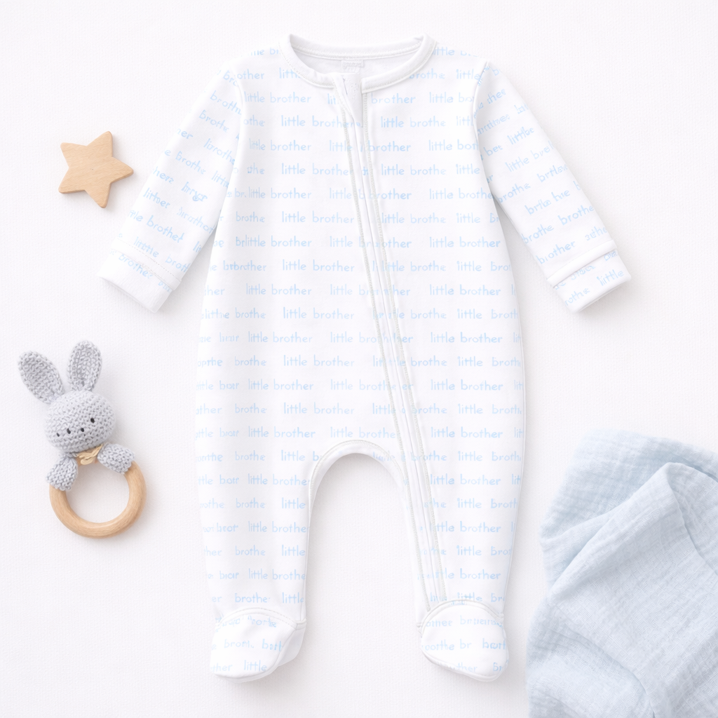 Little Brother Print Zip Footie