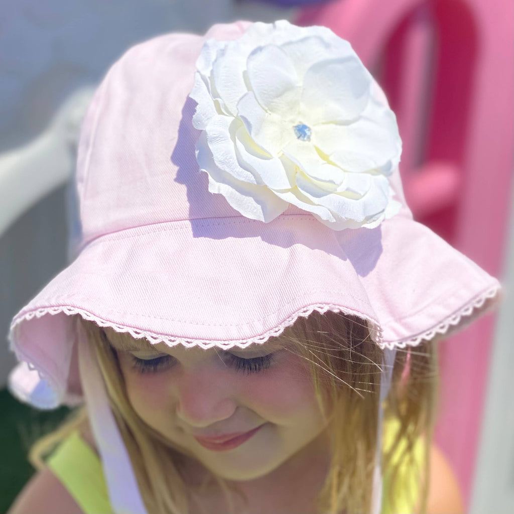 Pale Pink Stella Sun Hat with Rose