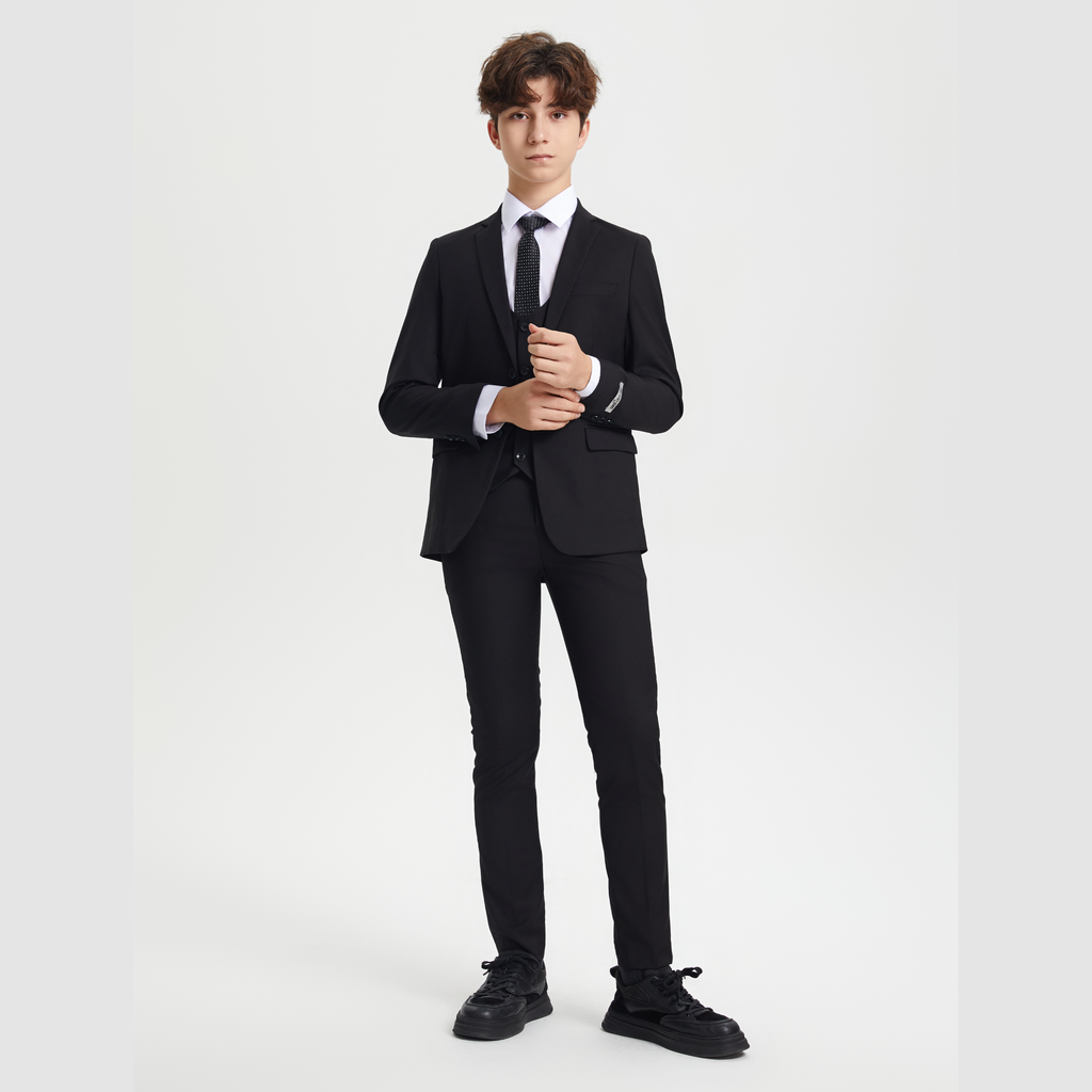 Stacy Adams Boys Suit 5-Piece w/ Dress Shirt & Tie, Black