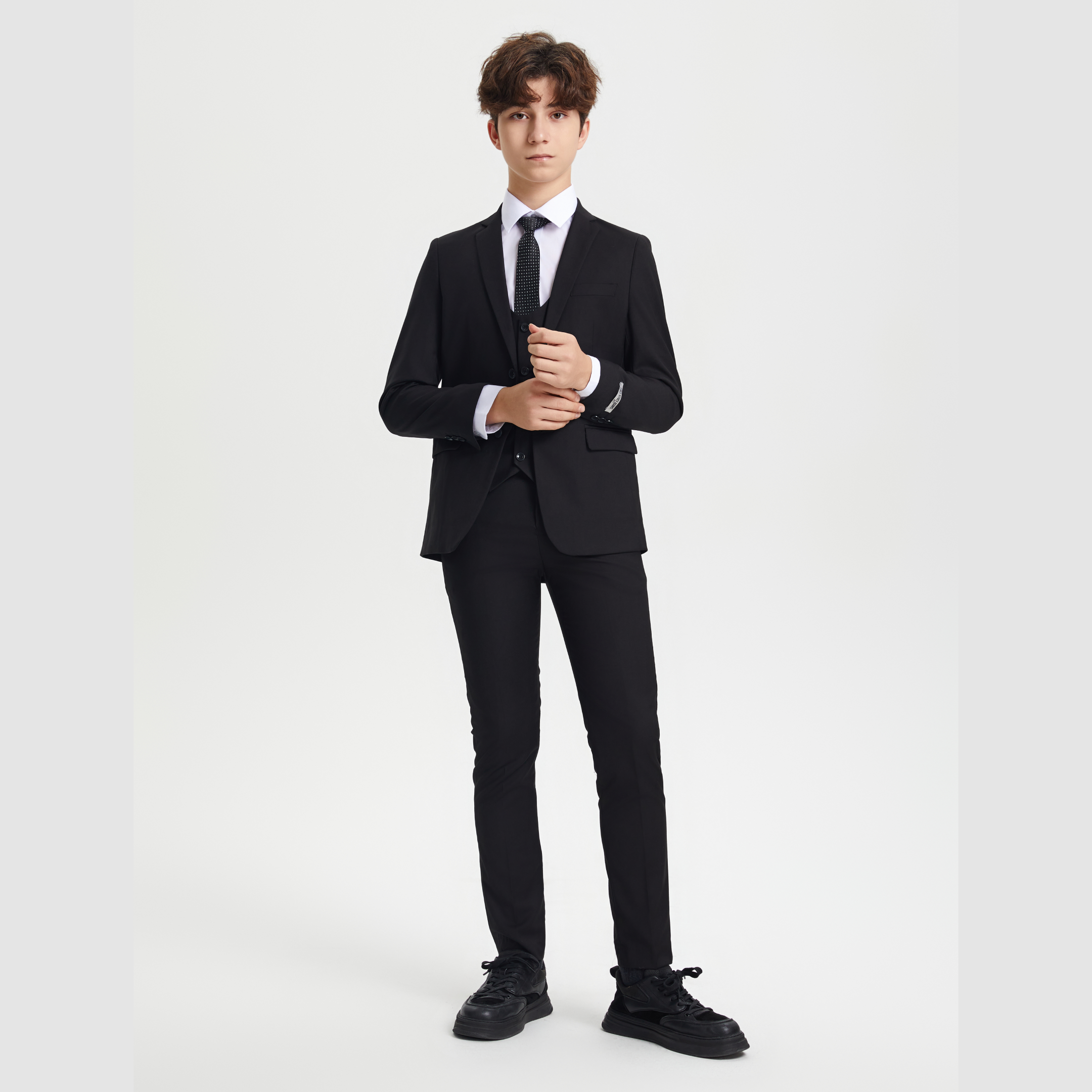 Stacy Adams Boys Suit 5-Piece w/ Dress Shirt & Tie, Black