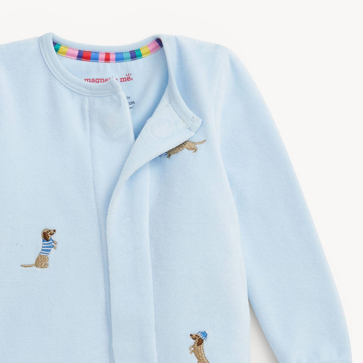 EMBROIDERY DOGS BLUE VELOUR FOOTIE