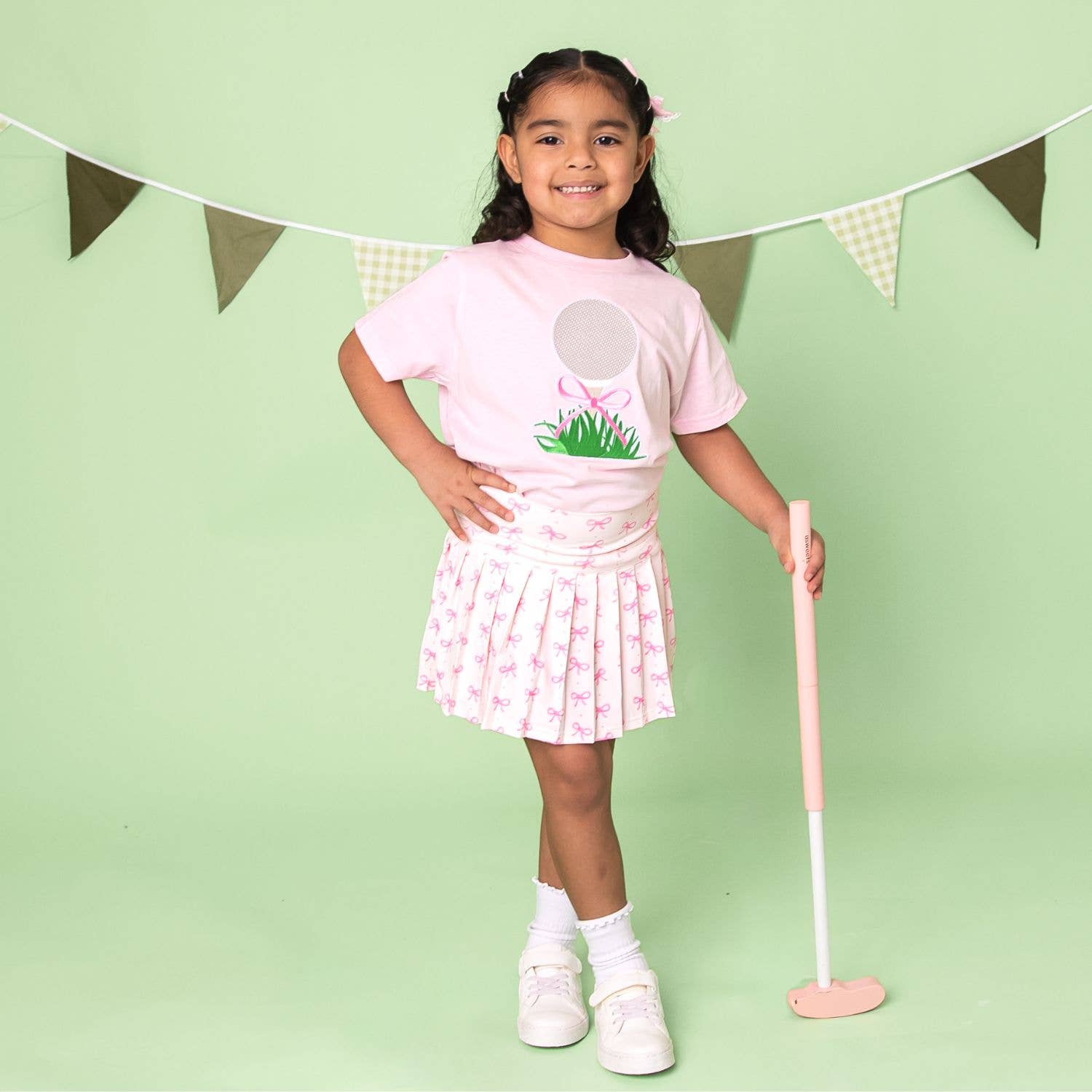 Golf Tee Embroidered Lace Bow Clip - Kids Hair Bows
