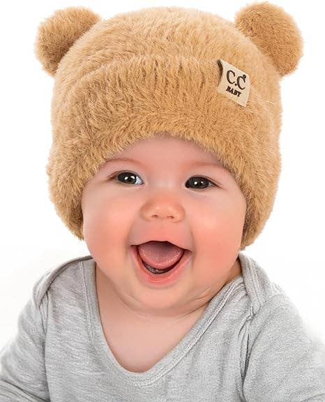 Infant Teddy Bear Ears Beanie - Camel