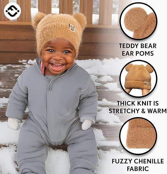 Infant Teddy Bear Ears Beanie - Camel