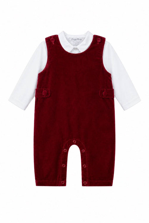 Baby Boy Red Velvet Romper w/ White Shirt