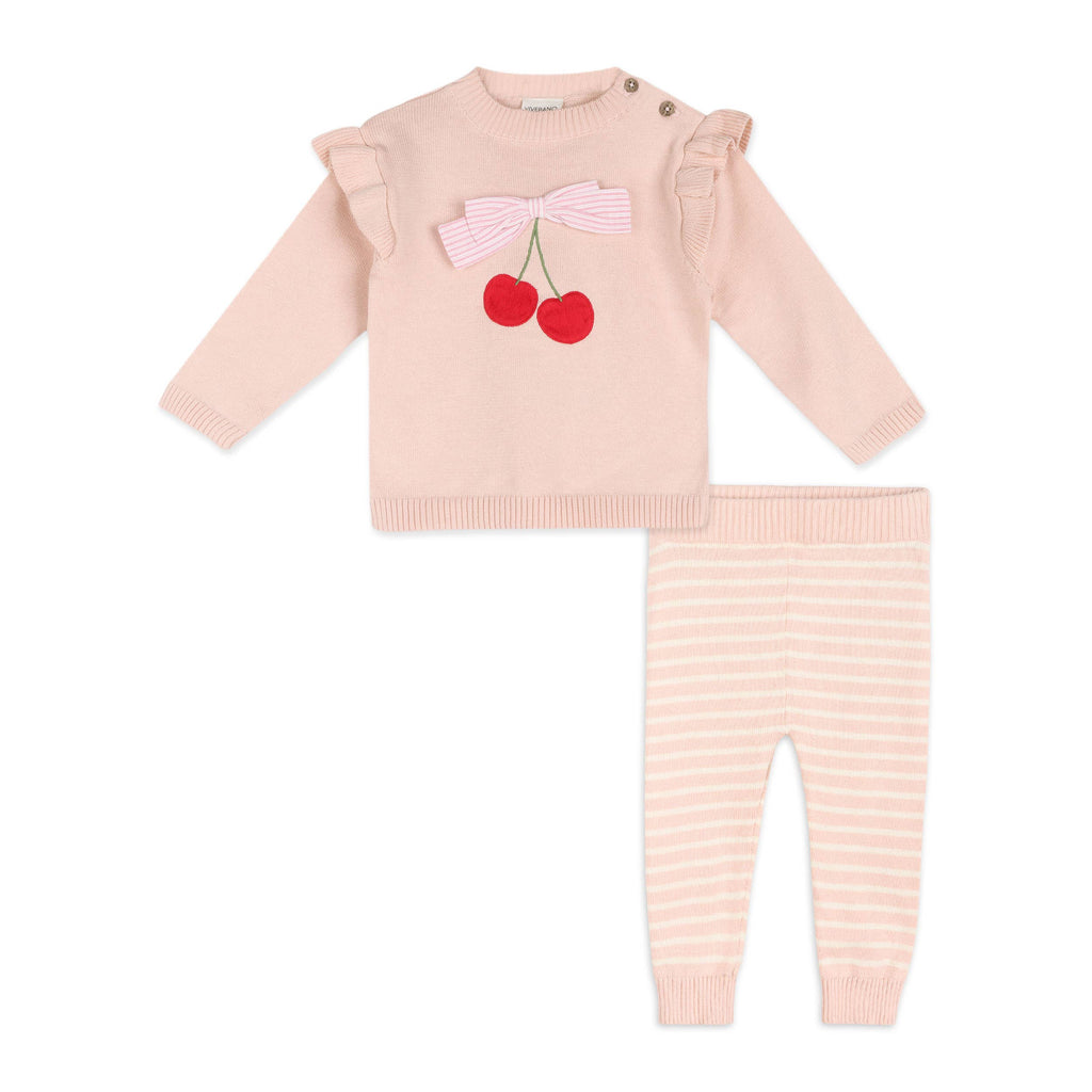 Cherry Bow Baby Pullover & Stripe Pants (Organic Cotton)