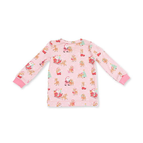 Vintage Reindeer & Santa Pink - Long Sleeve Loungewear Set