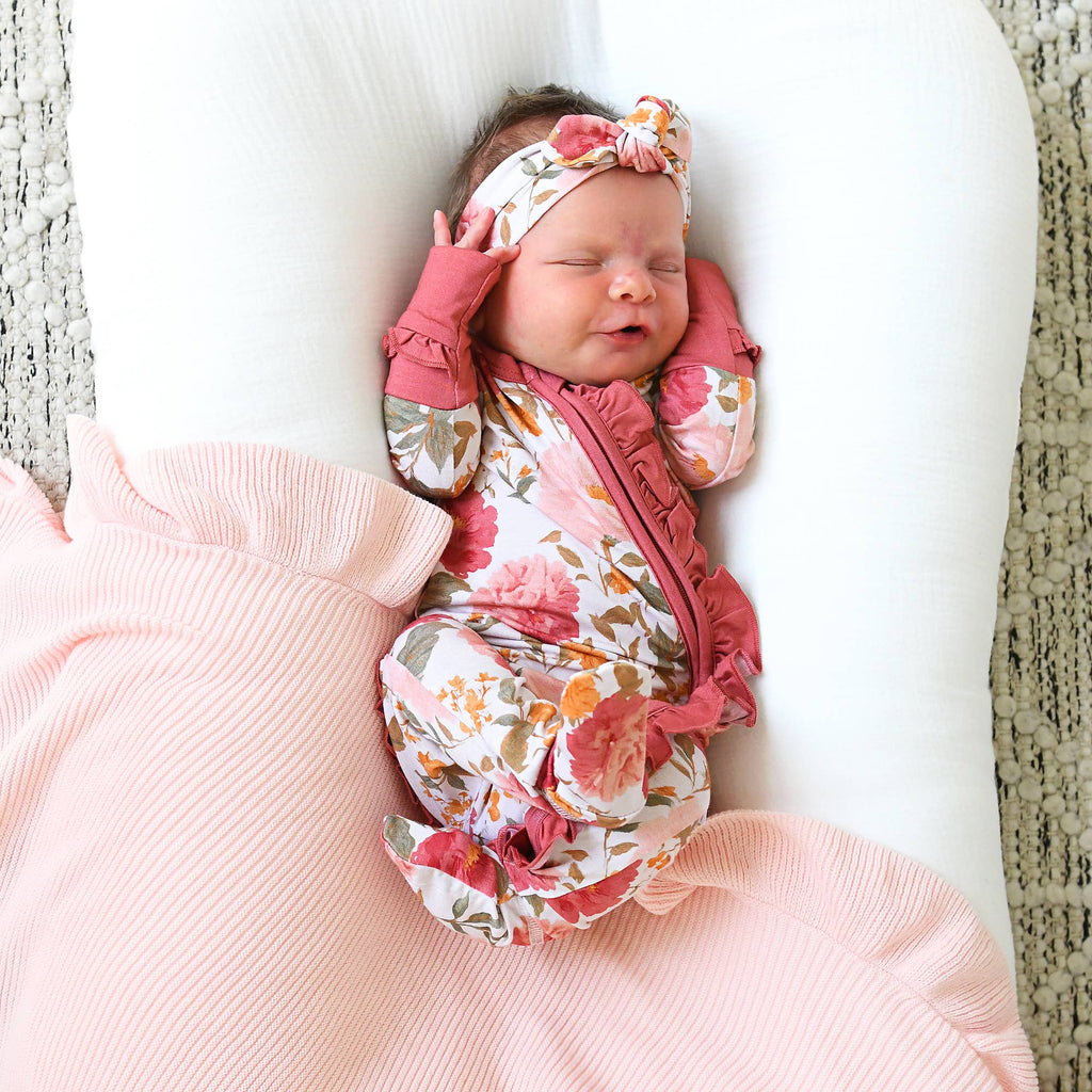 Felicity RUFFLE ZIP Bamboo Floral One Piece Baby Outfit