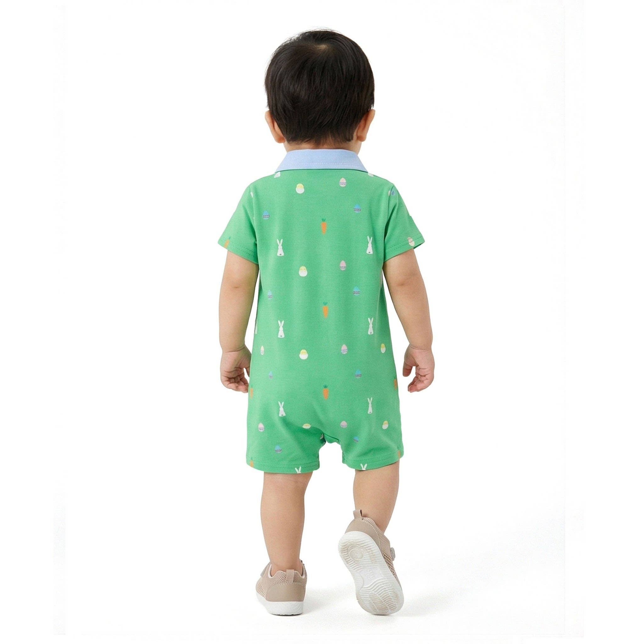 Infant Boys Printed Polo Romper | Bunny & Carrot