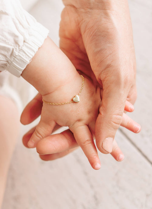 14k Gold-Plated Dainty Heart Chain Baby Bracelet Engravable