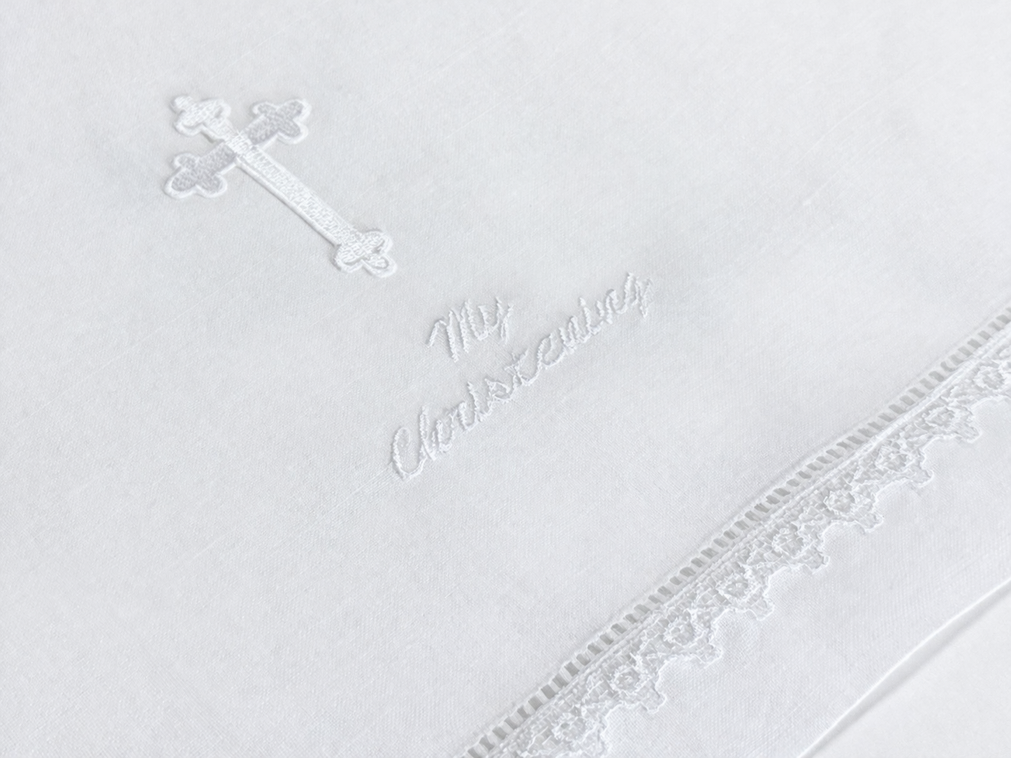 "My Christening" Towel W/ Lace