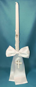 First Communion Candle (With White Ribbon & Gold Cross)