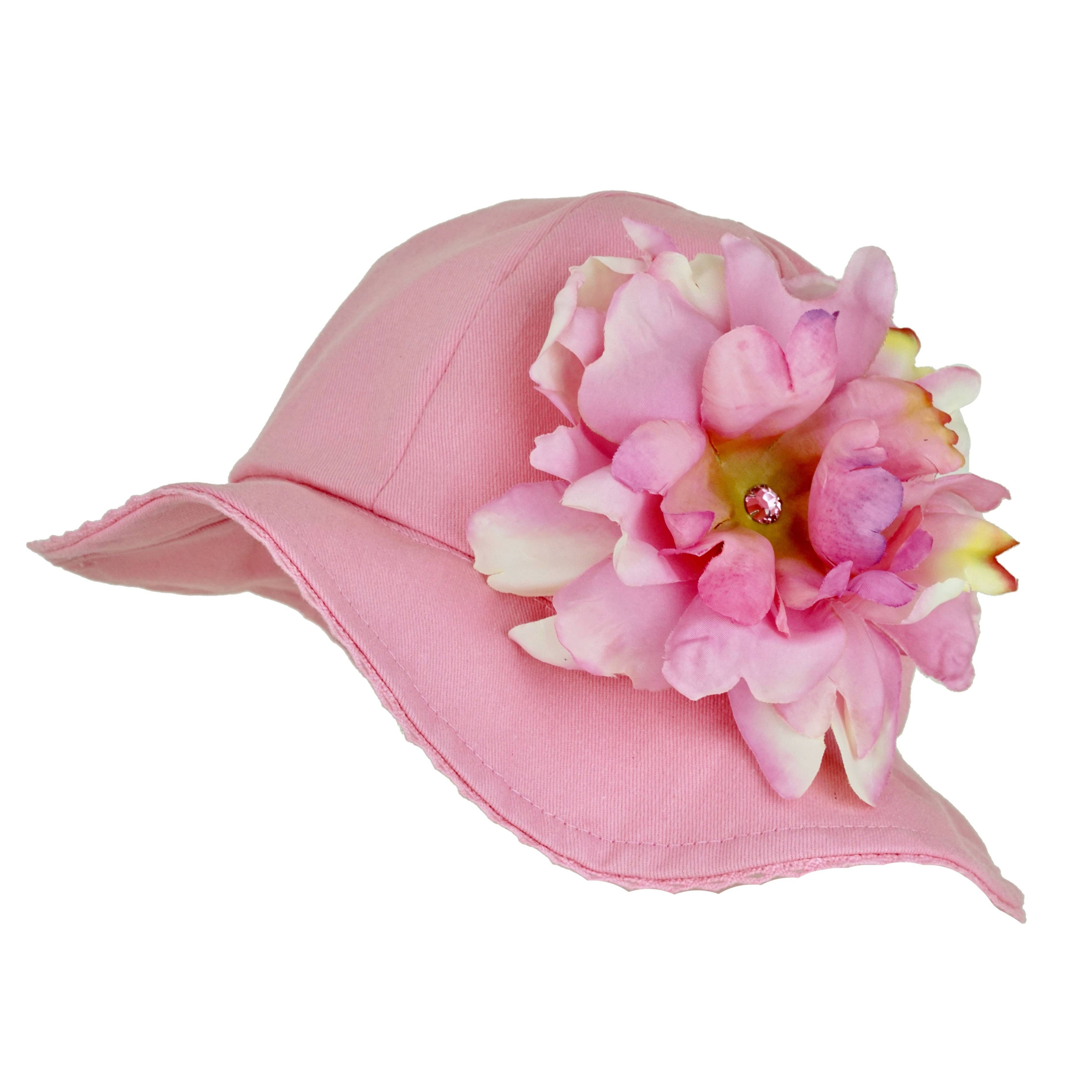 Candy Pink Stella Sun Hat with Peony Appliqué