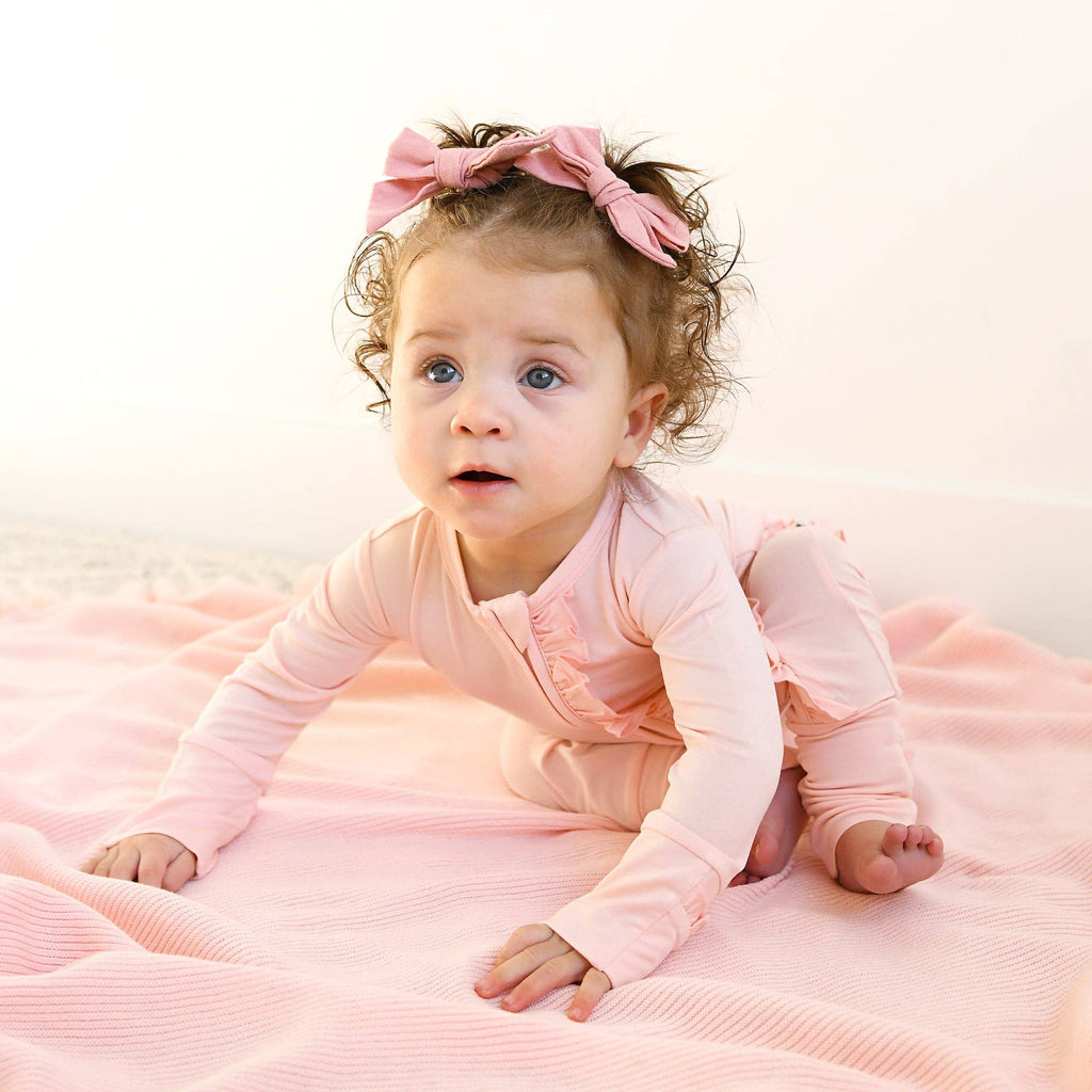 Light Pink RUFFLE ZIP Bamboo Keepsake 2-Way Zip Baby Outfit