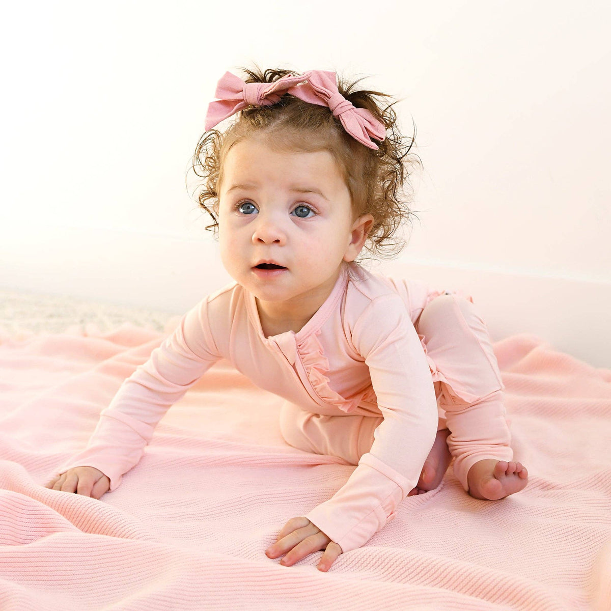 Light Pink RUFFLE ZIP Bamboo Keepsake 2-Way Zip Baby Outfit