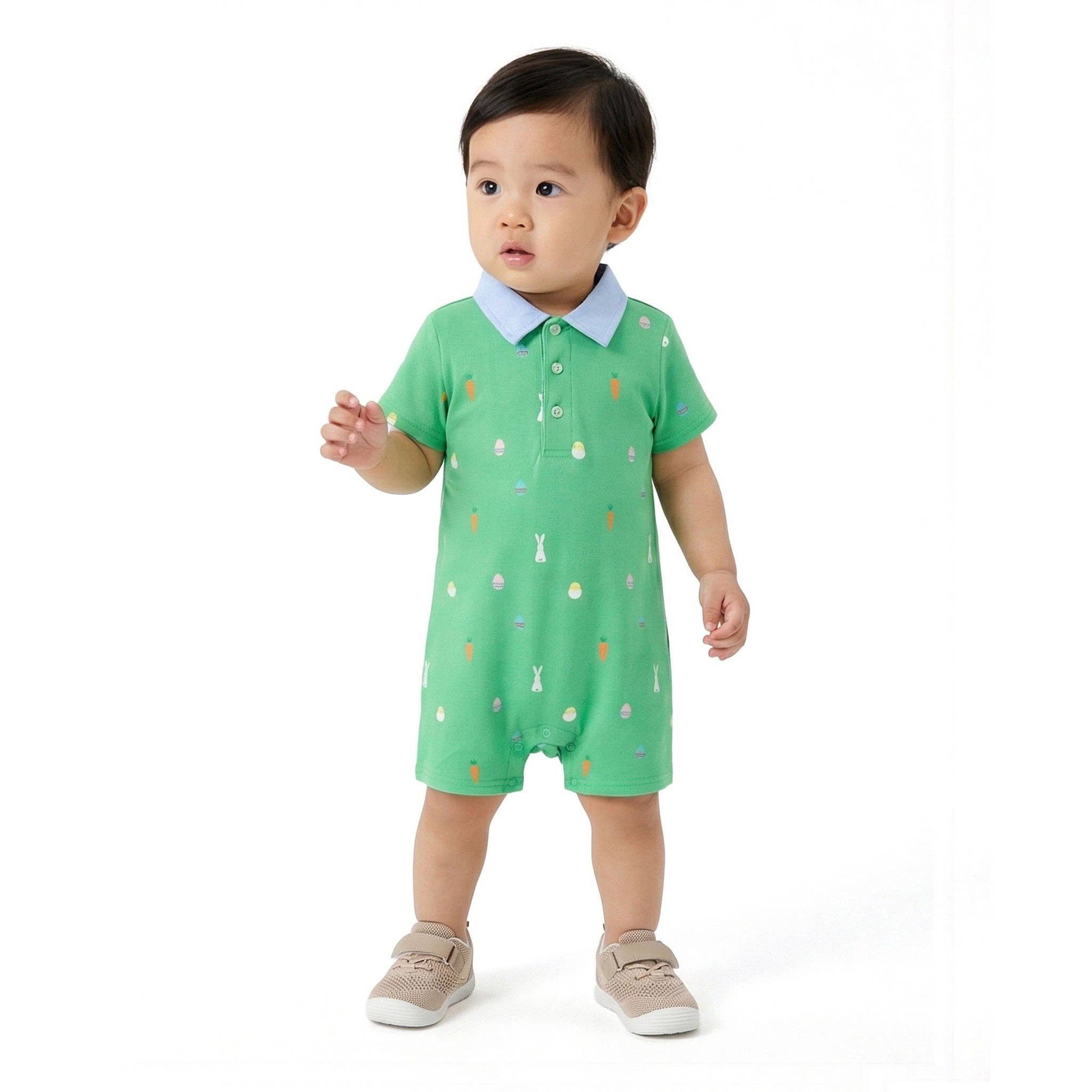 Infant Boys Printed Polo Romper | Bunny & Carrot