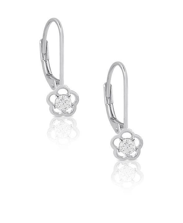 Flower CZ Drop Earrings In Sterling Silver