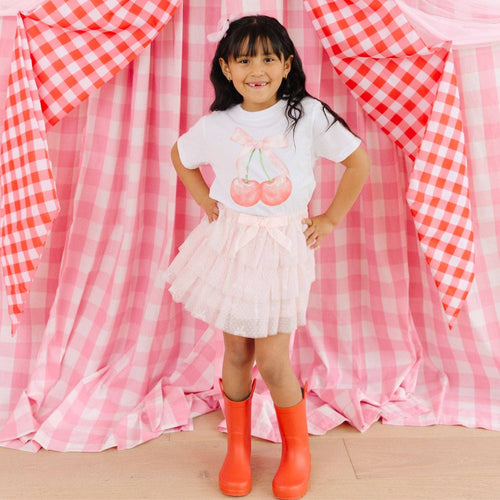 Cherry Tulle Bow Clip  - Kids Hair Bow