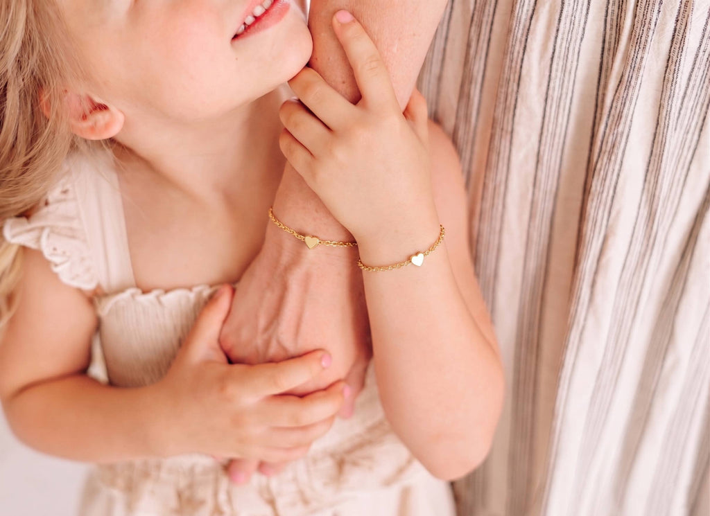 14k Gold-Plated Dainty Heart Chain Baby Bracelet Engravable