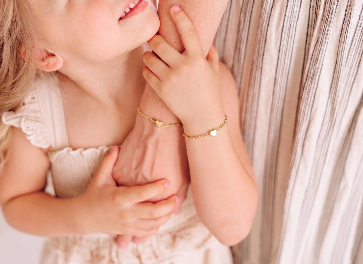 14k Gold-Plated Dainty Heart Chain Baby Bracelet Engravable