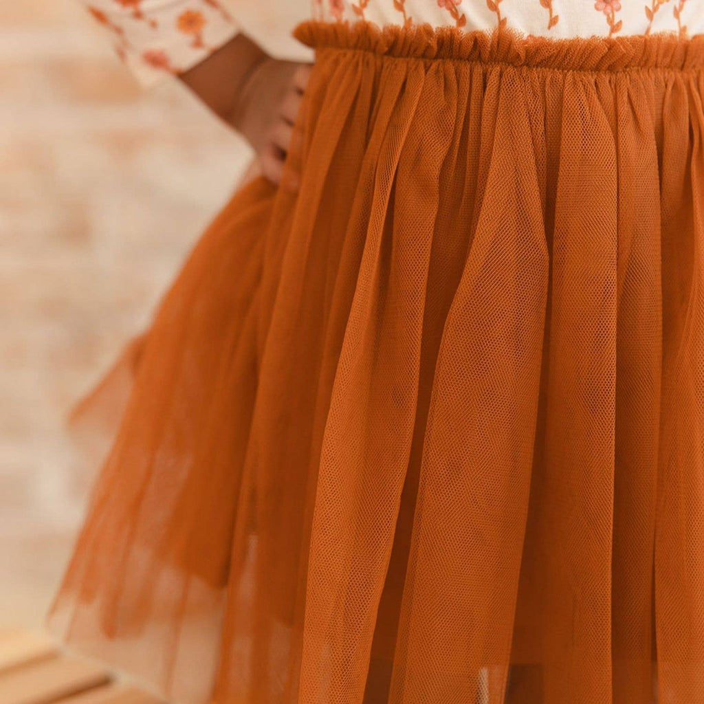 Cinnamon Floral Long Sleeve Tutu Dress - Kids Clothing -Fall