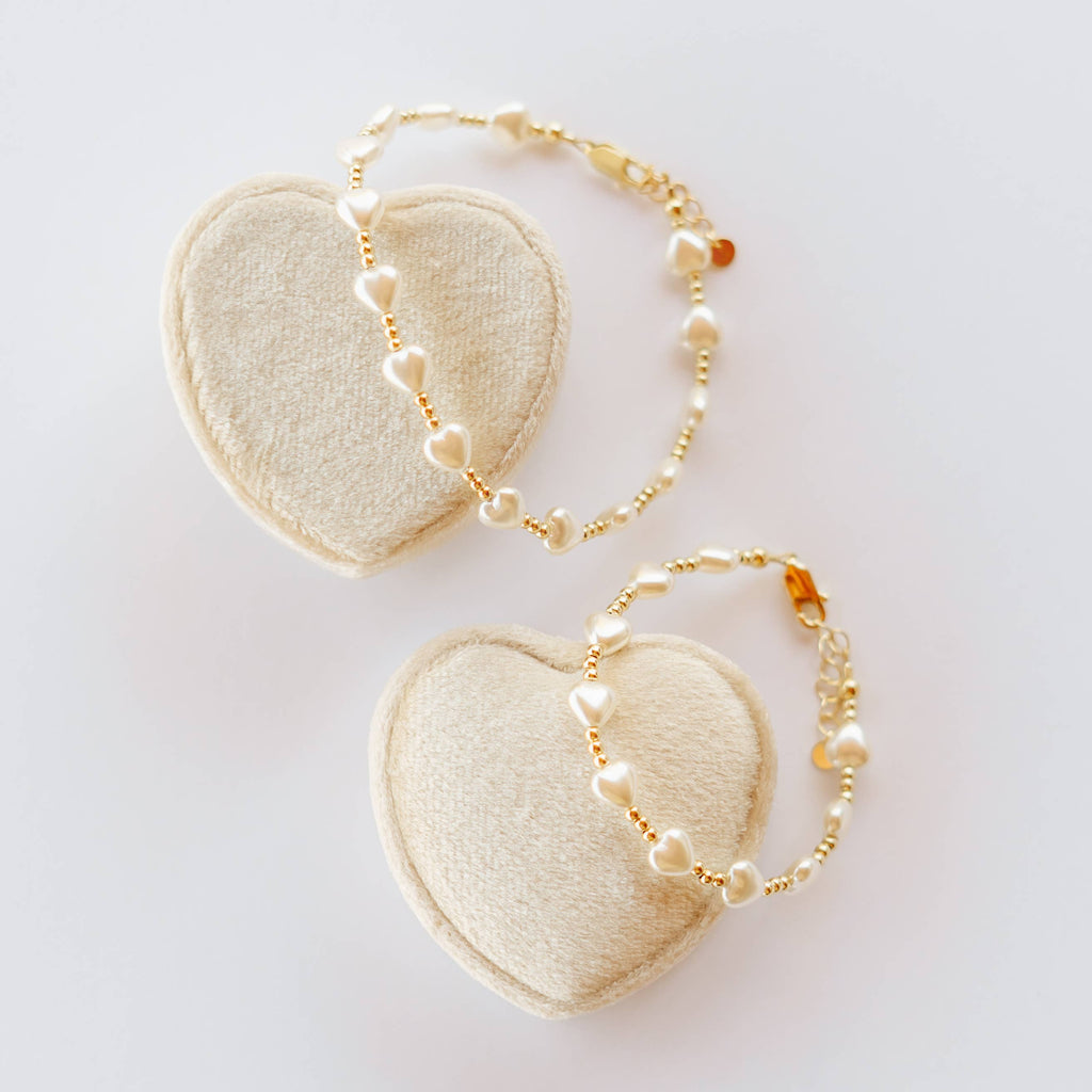 Girls 14K Gold-Plated Heart Pearl Baby Beaded Bracelet
