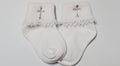 Girl's White Socks W/ Cry. Cross & Lace