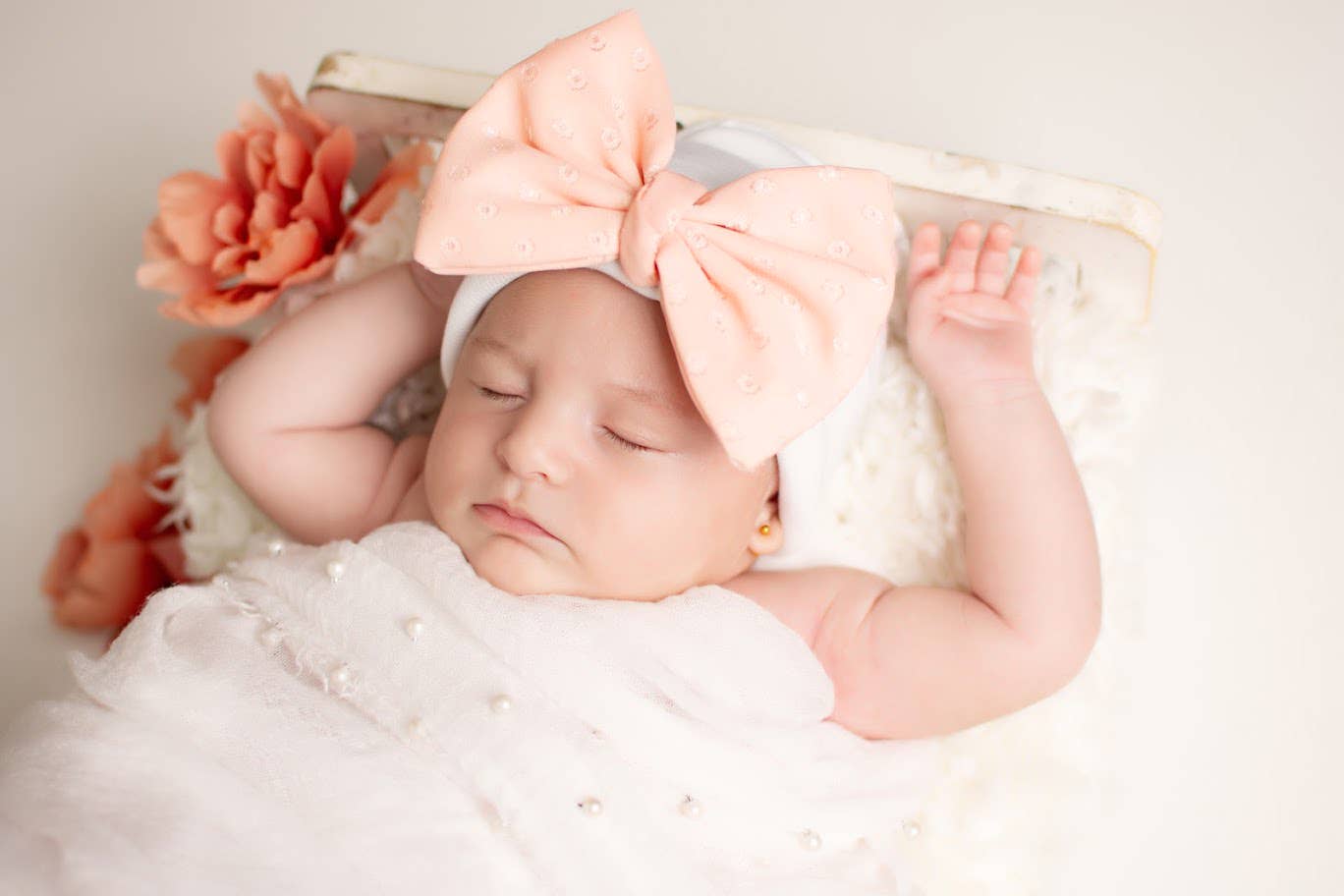 Dusty Rose Chiffon Swiss Dot Handmade Bow White Hat