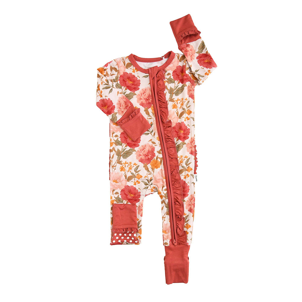 Felicity RUFFLE ZIP Bamboo Floral One Piece Baby Outfit