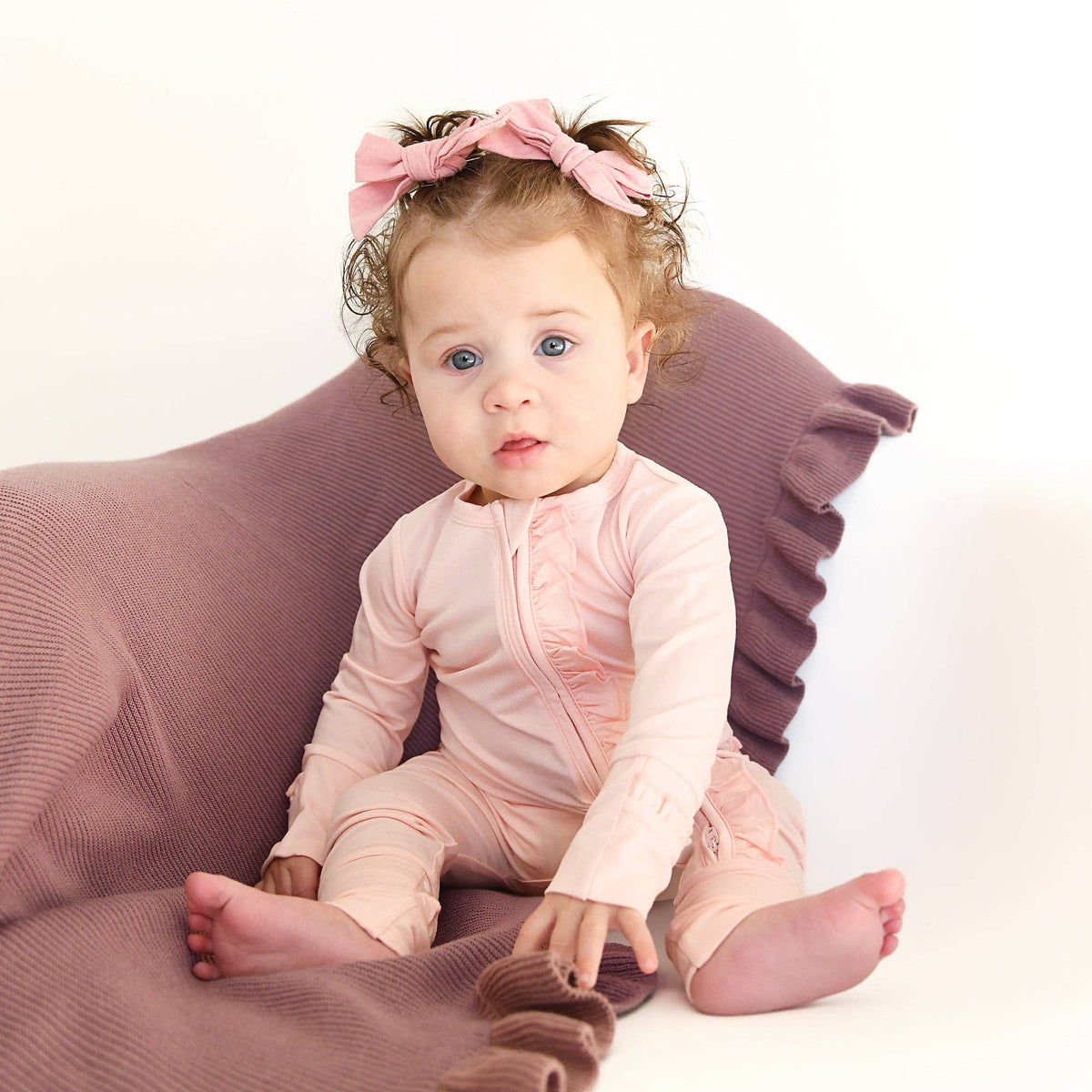 Light Pink RUFFLE ZIP Bamboo Keepsake 2-Way Zip Baby Outfit