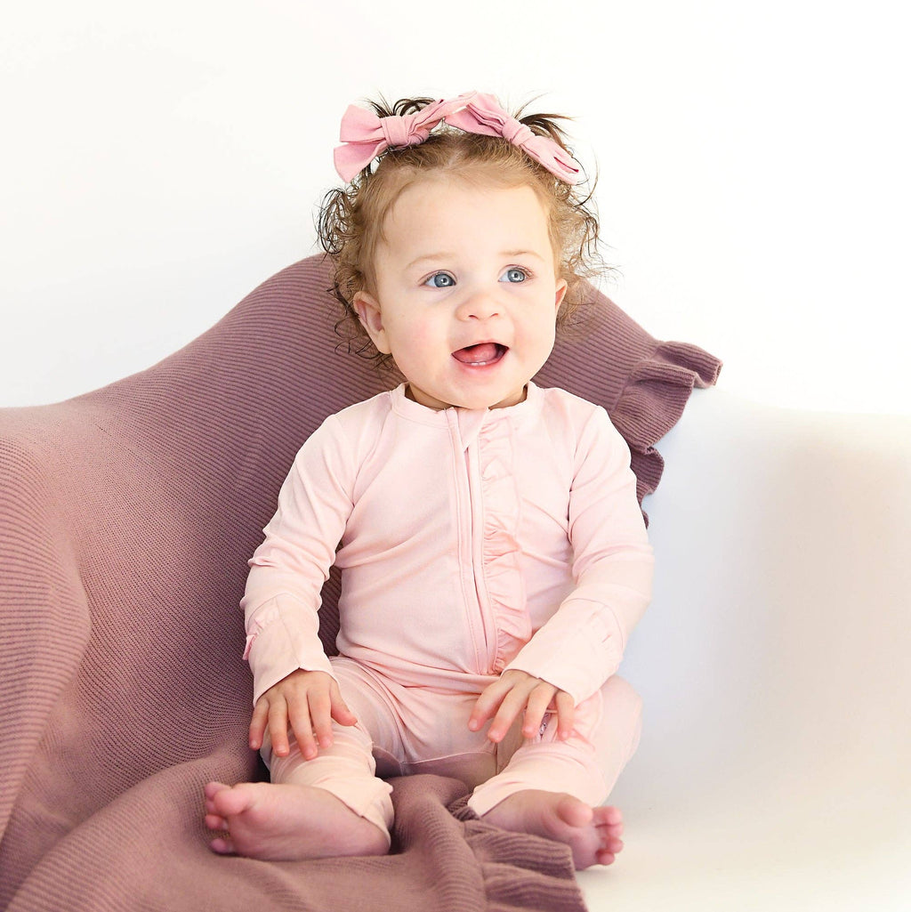 Light Pink RUFFLE ZIP Bamboo Keepsake 2-Way Zip Baby Outfit